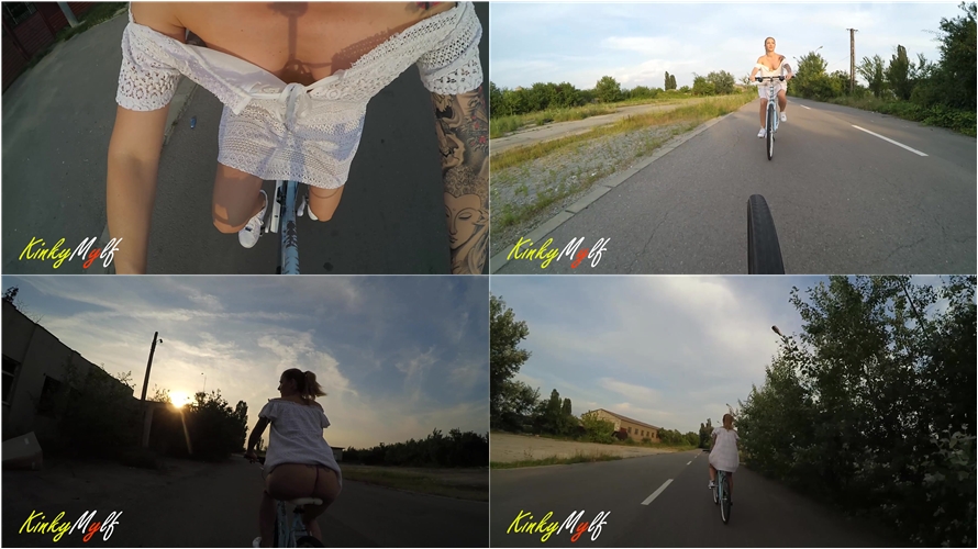KinkyMylf - Riding bike and flashing on the street